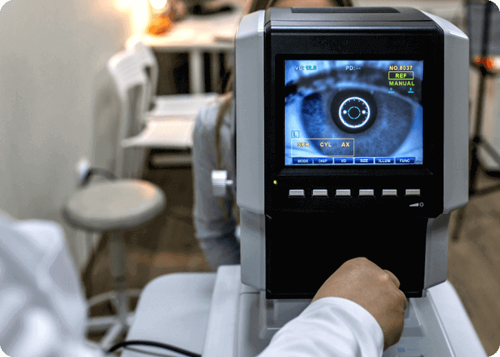 an eye on the screen of a machine at California LASIK and Eye