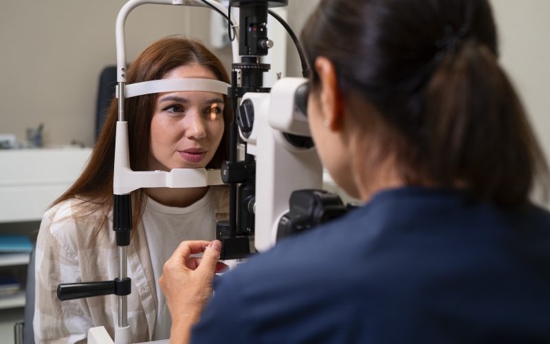 Man getting light adjustable lenses exam at California LASIK and Eye